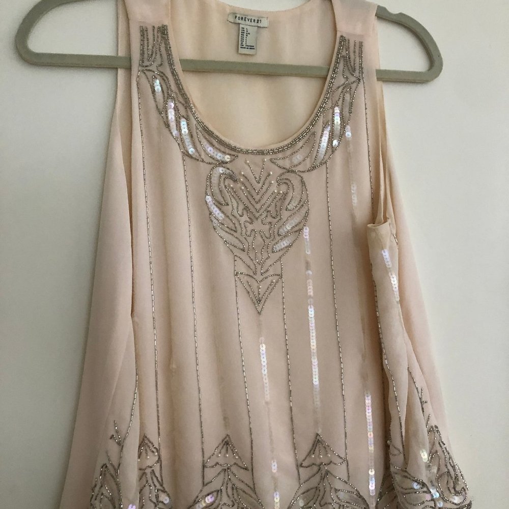 BEADED CAMI TANK TOP VERY LIGHT PINK SIZE LARGE